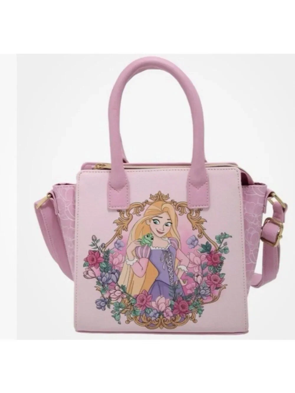 Loungefly Disney Tangled Rapunzel Pascal Frog Floral Mini Satchel Bag NWT